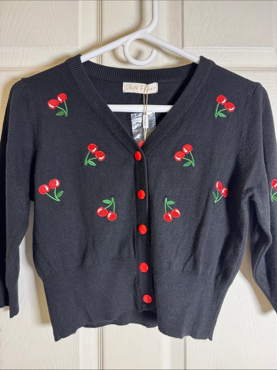 belle poque Sweaters - Belle Poque Black Cherry-Embroidered V-Neck Cardigan Sweater Sz Small NWT